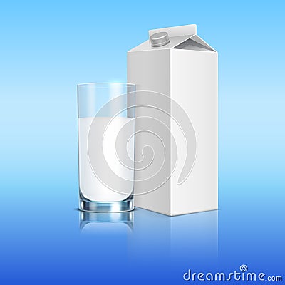 Milk pack and glass of beverage vector template Cartoon Illustration