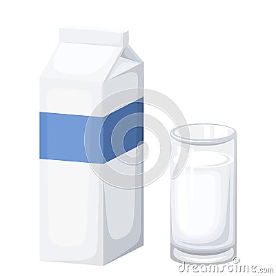 Milk package and glass of milk. Vector illustration. Vector Illustration