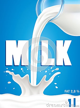 Milk pouring to glass packaging deisgn Vector Illustration
