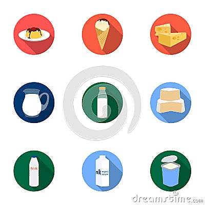 Milk product and sweet set icons in flat style. Big collection of milk product and sweet vector symbol stock Vector Illustration