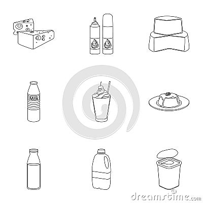 Milk product and sweet set icons in outline style. Big collection of milk product and sweet vector symbol stock Vector Illustration