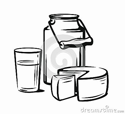 Milk products with glass Vector Illustration