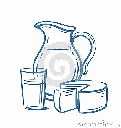 Milk products with glass Vector Illustration