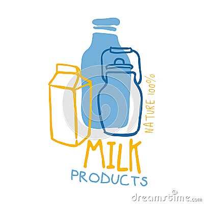 Milk products logo symbol. Colorful hand drawn illustration for milk products, agriculture, shopping Vector Illustration