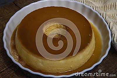 Milk Pudding or Pudim de leite. Brazilian dessert homemade caramel custard pudding Stock Photo