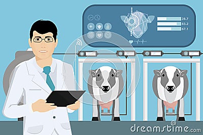 Milk quality control on a dairy farm Cartoon Illustration