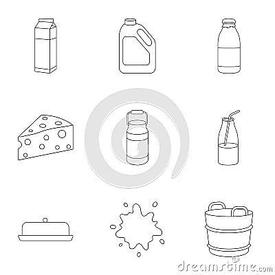 Milk set icons in outline style. Big collection of milk vector symbol stock illustration Vector Illustration