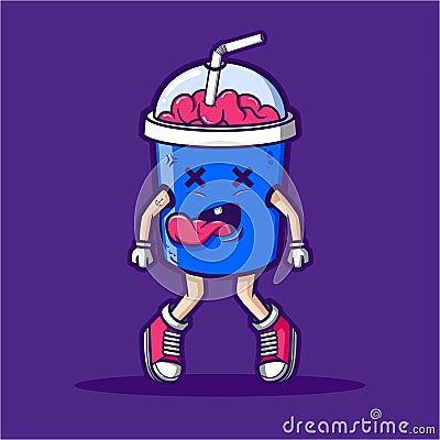 milk shake dizzy with hands and feet shod Vector Illustration