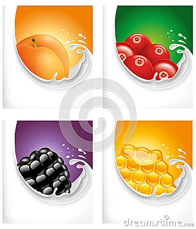 Milk splash with apricot, cranberry, blackberry, honey Stock Photo