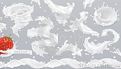 Milk splash. 3d vector icon set Vector Illustration