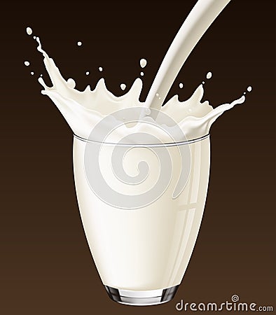 Milk splash in the glass on the brown background Vector Illustration