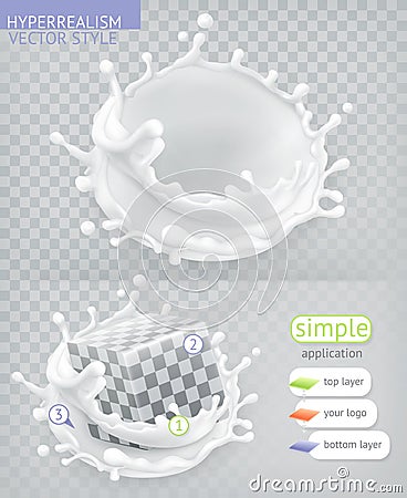 Milk splash. Hyperrealism vector style application Vector Illustration