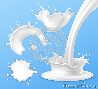 Milk splashes, drops and blots Vector Illustration