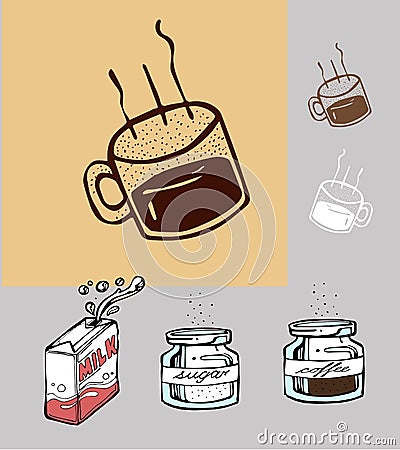 Milk sugar and coffe 2015 Vector Illustration