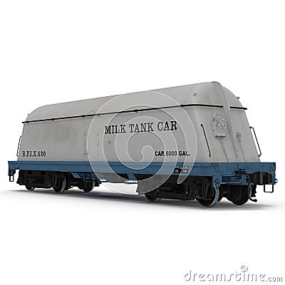 Milk tank car on white. 3D illustration Cartoon Illustration