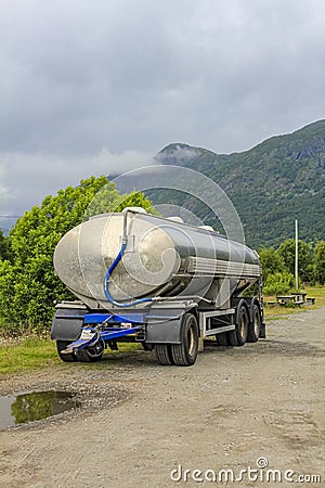 Milk tanker truck trailer in Norway Stock Photo