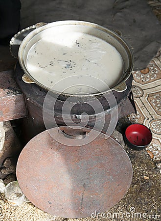 Milk tea from reindeer milk of Tsaatan community Stock Photo