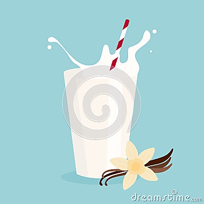 Milk with tube and vanilla vector illustration Vector Illustration