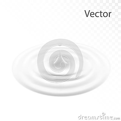 Milk or white liquid drop, ripple surface. Cream circle with falling drip. Yogurt wave made by gradient mesh tool Vector Illustration