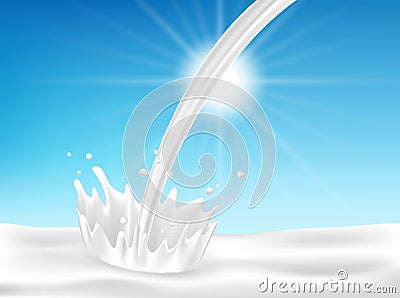 Milk or yogurt pouring down with splash and realistic milk drop isolated on blue background. vector illustration Vector Illustration