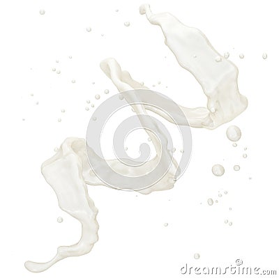 Milk or yogurt splash with droplets isolated. 3D illustration Cartoon Illustration