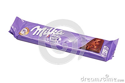 Milka chocolate, with alpine milk. Editorial Stock Photo