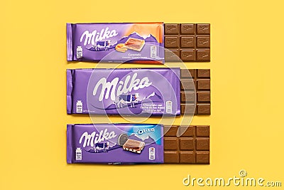 Milka different chocolate bars tablets Editorial Stock Photo