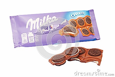 Milka Oreo sandwich chocolate tablet Editorial Stock Photo