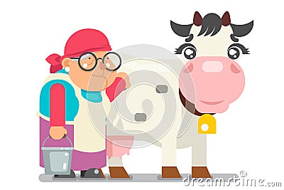 Milkmaid farmer granny adult rancher old age woman peasant character cartoon villager isolated flat design vector Vector Illustration