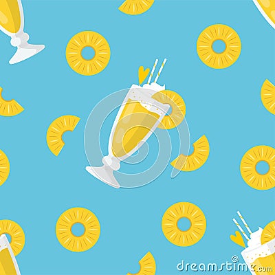 Pineapple Cocktail. Seamless Vector Patterns Vector Illustration