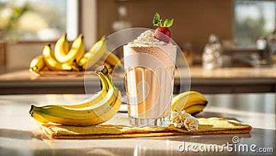 glass breakfast banana drink organic dessert healthy diet nutrition vegan Stock Photo