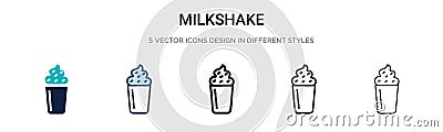 Milkshake icon in filled, thin line, outline and stroke style. Vector illustration of two colored and black milkshake vector icons Vector Illustration