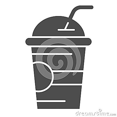 Milkshake solid icon, refreshing beverage concept, Milk cocktail in cup sign on white background, smoothie in cup with Vector Illustration