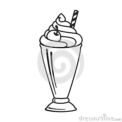 Milkshake With Whipped Cream Outline Vector Vector Illustration