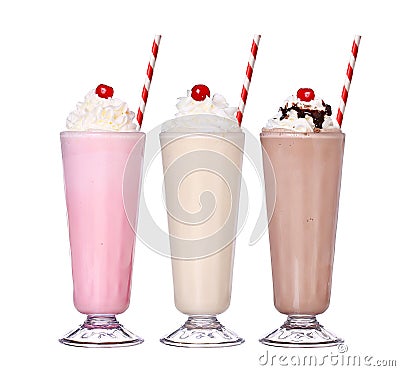 Milkshakes chocolate flavor ice cream set collection Stock Photo