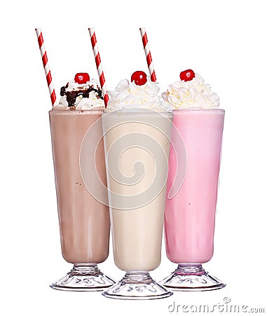 Milkshakes chocolate flavor ice cream set collection Stock Photo