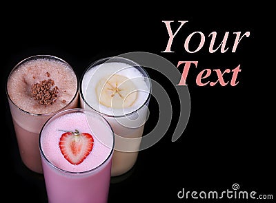 Milkshakes chocolate flavor ice cream set collection isolated Stock Photo