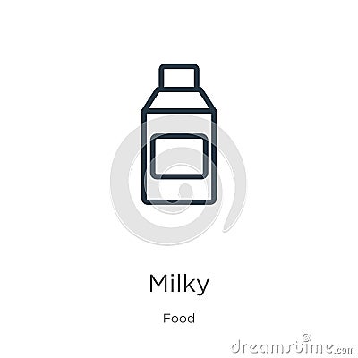 Milky icon. Thin linear milky outline icon isolated on white background from food collection. Line vector milky sign, symbol for Vector Illustration