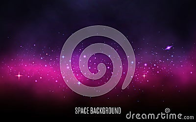 Milky way background. Pink and purple concept. Stardust and shining stars. Colorful galaxy with nebula and stars Vector Illustration