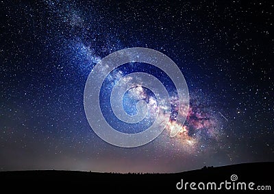 Milky Way. Beautiful summer night sky with stars in Crimea Stock Photo