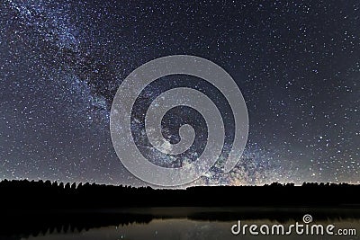 Milky Way galaxy beautiful night sky over the Lake Stock Photo