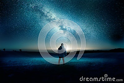 Milky Way Galaxy Night Time Landscape Stock Photo