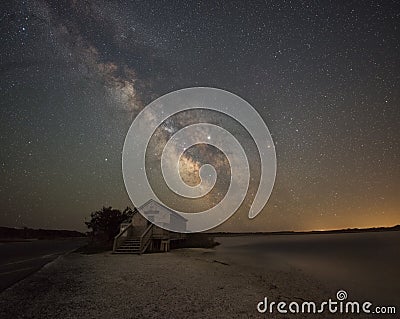 Milky Way Galaxy over Naturalist Shack Stock Photo