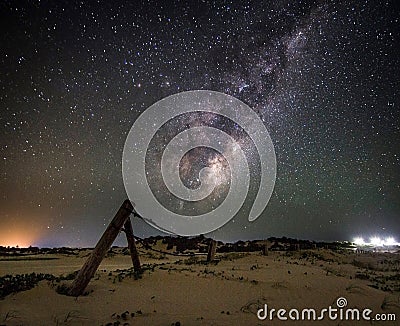 Milky way galaxy in the starry night in sanddune Editorial Stock Photo