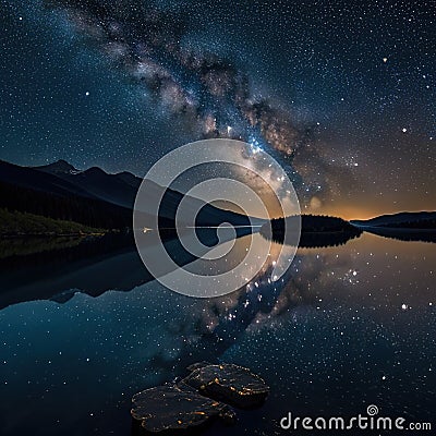 Milky Way Illuminates the Majestic Mountain Landscape Stock Photo