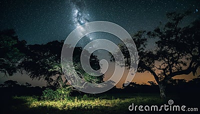 Milky Way illuminates night sky, revealing nature mysterious beauty generated by AI Stock Photo
