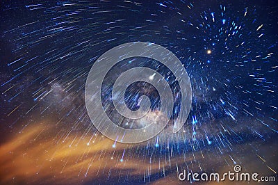 Milky way and Meteor shower Stock Photo