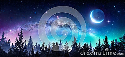 Milky Way And Moon Stock Photo