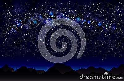 Milky way in the mountains. Vector Illustration