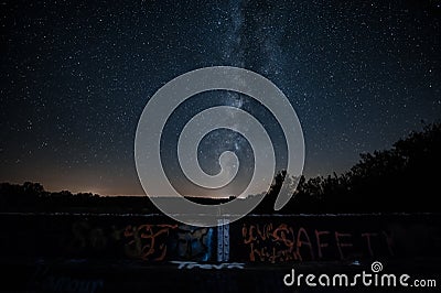 Milky Way night at the bridge Stock Photo